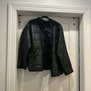 Black Puffy Free People Leather Jacket